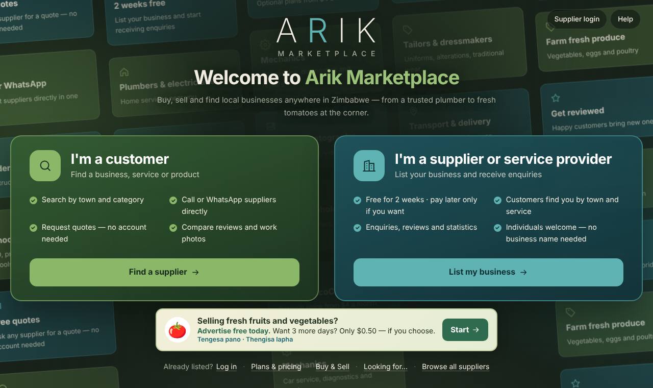 Arik Marketplace home page